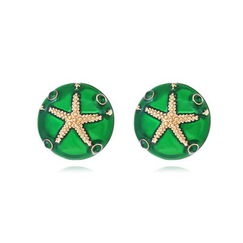 Zinc Alloy Stud Earring Round fashion jewelry & for woman & enamel & with rhinestone nickel lead & cadmium free Sold By Pair