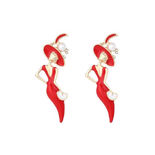 Zinc Alloy Stud Earring with Plastic Pearl fashion jewelry & for woman & enamel & with rhinestone nickel lead & cadmium free Sold By Pair