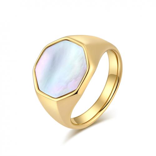 Titanium Steel Finger Ring, with Shell, polished, different size for choice & for woman, more colors for choice, Sold By PC