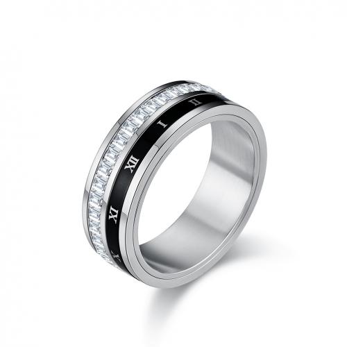 Titanium Čelik Finger Ring, uglađen, bez spolne razlike & različite veličine za izbor & micro utrti kubni cirkonij, više boja za izbor, Prodano By PC