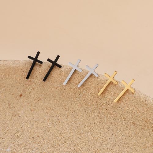 Stainless Steel Stud Earrings 304 Stainless Steel Cross Vacuum Ion Plating fashion jewelry & for woman Sold By Bag