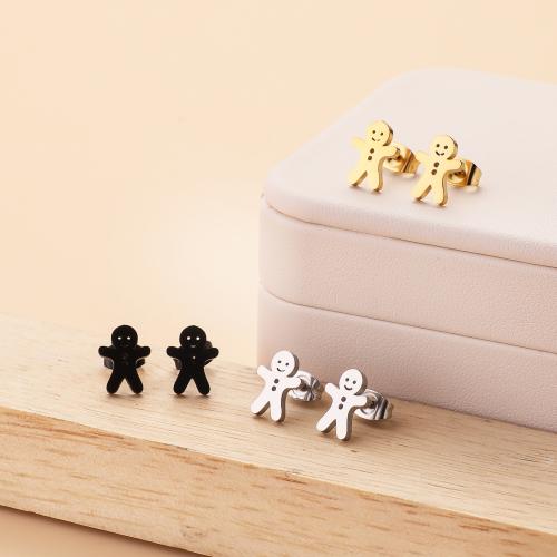 Stainless Steel Stud Earrings 304 Stainless Steel Gingerbread Man Vacuum Ion Plating fashion jewelry & for woman Sold By Bag
