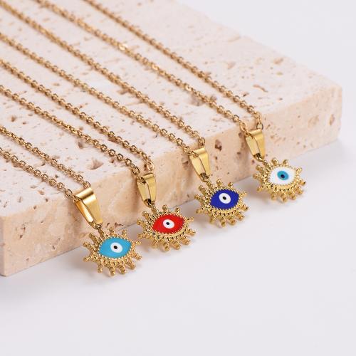 Evil Eye Jewelry Necklace, 316L Stainless Steel, fashion jewelry & for woman & enamel, more colors for choice, Sold Per Approx 45 cm Strand