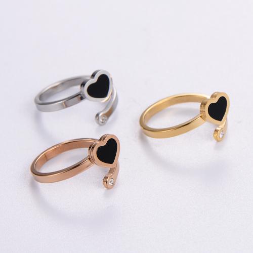 Rhinestone Stainless Steel Finger Ring, 316L Stainless Steel, Heart, epoxy gel, different size for choice & for woman & with rhinestone, more colors for choice, Sold By PC