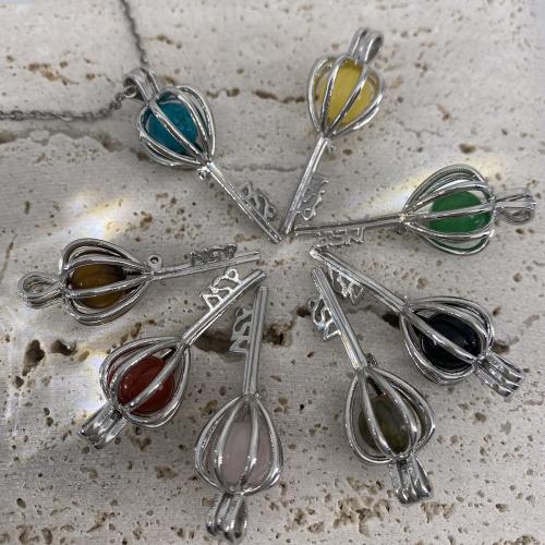 Brass Jewelry Pendants, with Gemstone, platinum color plated, fashion jewelry & different materials for choice & for woman, nickel, lead & cadmium free, 35x14mm, Sold By PC