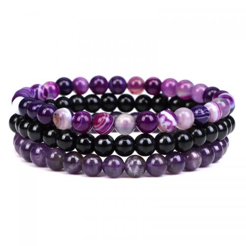 Gemstone Bracelets, handmade, three pieces & different materials for choice & Unisex, 6mm, Length:Approx 19 cm, Sold By Set