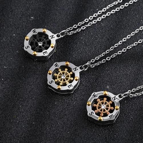 Titanium Steel Necklace, fashion jewelry & Unisex & micro pave cubic zirconia, more colors for choice, 16x19mm, Length:Approx 45 cm, Sold By PC