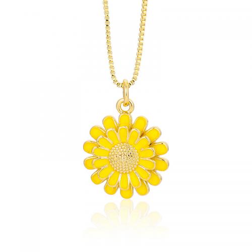 Brass Necklace, with 5cm extender chain, Sunflower, gold color plated, fashion jewelry & for woman & enamel, more colors for choice, nickel, lead & cadmium free, 15x19mm, Length:Approx 43 cm, Sold By PC