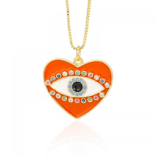 Evil Eye Jewelry Necklace Brass with 5cm extender chain Heart gold color plated fashion jewelry & micro pave cubic zirconia & for woman & enamel nickel lead & cadmium free Length Approx 43 cm Sold By PC