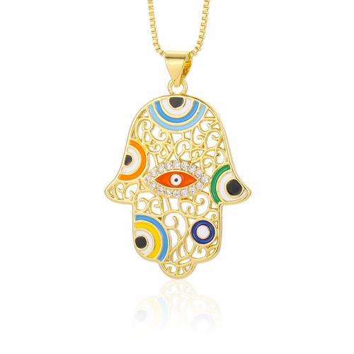Evil Eye Jewelry Necklace Brass with 5cm extender chain Hand gold color plated fashion jewelry & micro pave cubic zirconia & for woman & enamel nickel lead & cadmium free Length Approx 43 cm Sold By PC