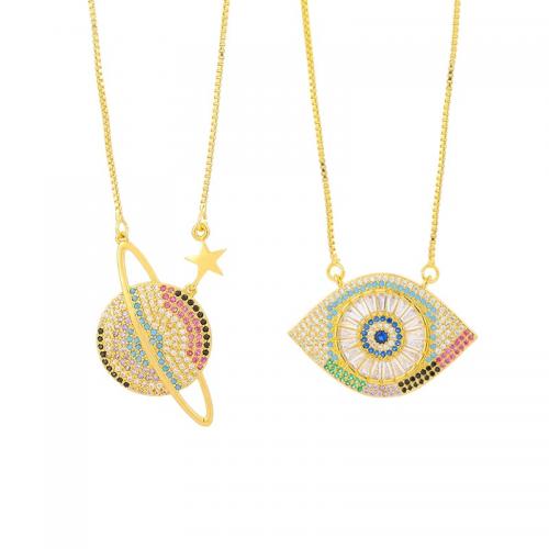 Evil Eye Jewelry Necklace, Brass, with 5cm extender chain, gold color plated, Different Shape for Choice & fashion jewelry & micro pave cubic zirconia & for woman, more colors for choice, nickel, lead & cadmium free, Length:Approx 43 cm, Sold By PC