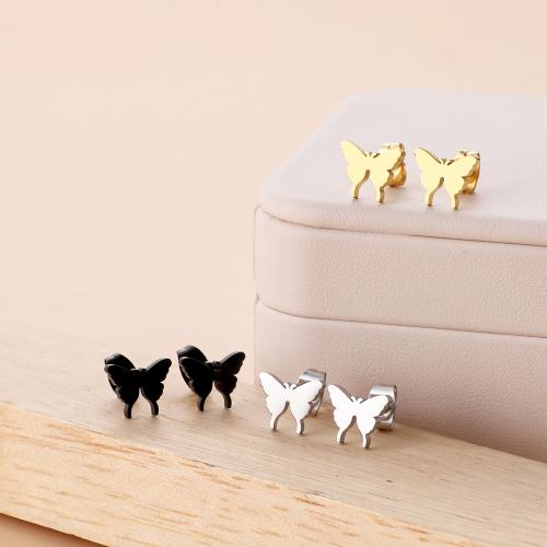 Stainless Steel Stud Earrings 304 Stainless Steel Butterfly plated for woman Sold By Bag