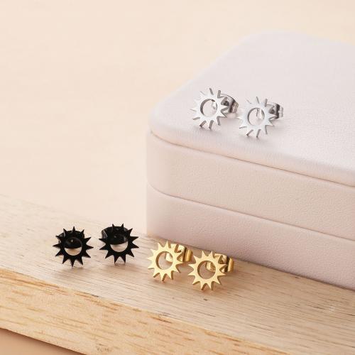 Stainless Steel Stud Earrings 304 Stainless Steel Sun plated for woman Sold By Bag