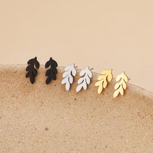 Stainless Steel Stud Earrings 304 Stainless Steel Leaf plated for woman Sold By Bag