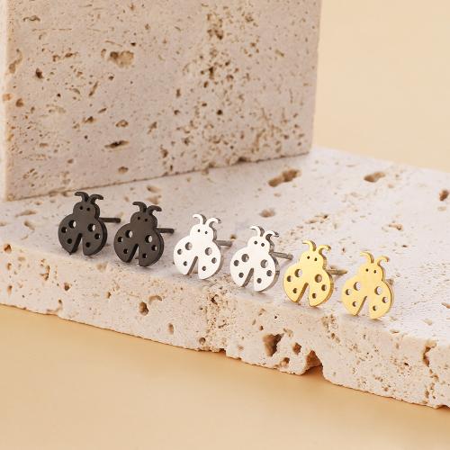 Stainless Steel Stud Earrings 304 Stainless Steel Ladybug plated for woman Sold By Bag