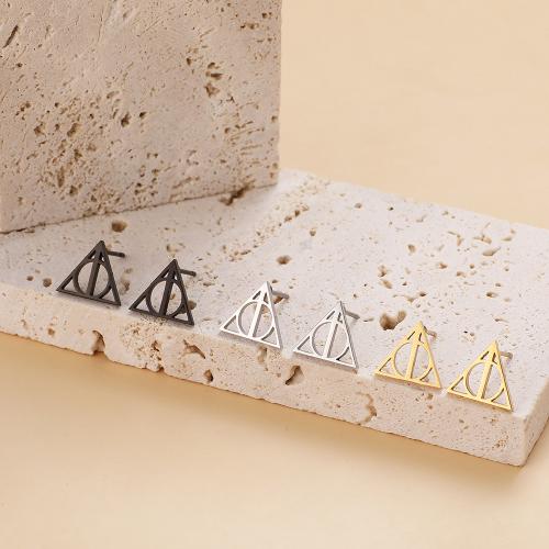 Stainless Steel Stud Earrings, 304 Stainless Steel, Triangle, plated, for woman, more colors for choice, 12.50x10mm, 12Pairs/Bag, Sold By Bag
