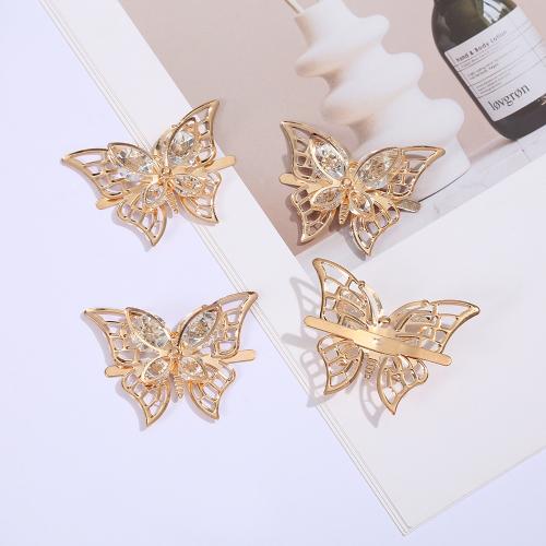 Hair Accessories DIY Findings Zinc Alloy Butterfly plated with rhinestone golden nickel lead & cadmium free 52mm Sold By Bag