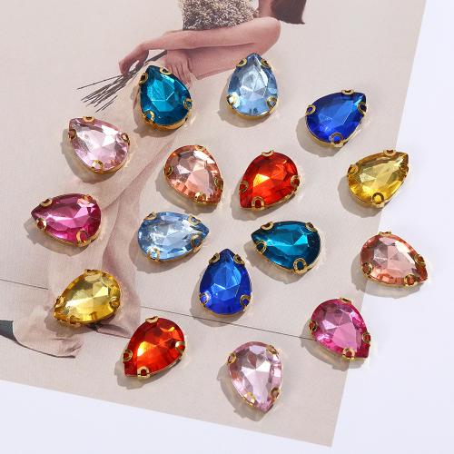 Tibetan Style Jewelry Cabochons, Teardrop, plated, DIY & with rhinestone, more colors for choice, nickel, lead & cadmium free, 13x8mm, 5PCs/Bag, Sold By Bag
