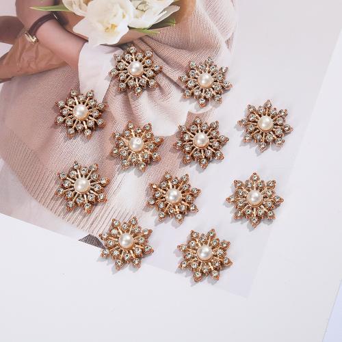 Zinc Alloy Jewelry Cabochons with ABS Plastic Pearl Flower plated DIY & with rhinestone golden nickel lead & cadmium free 22mm Sold By Bag
