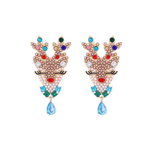 Tibetan Style Stud Earring, with Plastic Pearl, Christmas Design & different materials for choice & for woman & enamel & with rhinestone, nickel, lead & cadmium free, 62x30mm, Sold By Pair