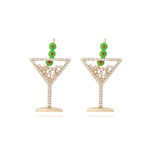 Zinc Alloy Stud Earring Cup fashion jewelry & for woman & enamel & with rhinestone multi-colored nickel lead & cadmium free Sold By Pair