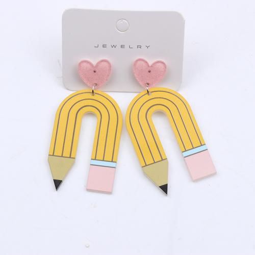 Acrylic Jewelry Earring, printing, fashion jewelry & different designs for choice & for woman, 65x31mm, Sold By Pair