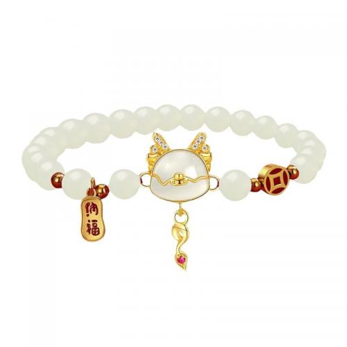 Agate Jewelry Bracelet, Tibetan Style, with Hetian Jade & Wax Cord & Red Agate & White Agate, plated, different styles for choice & micro pave cubic zirconia & for woman & enamel, more colors for choice, Length:Approx 16.5 cm, Sold By PC