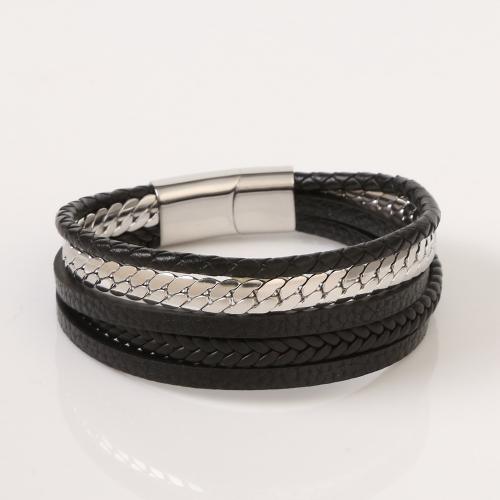 PU Leather Cord Bracelets 304 Stainless Steel with Microfiber PU plated Unisex Length Approx 21 cm Sold By PC