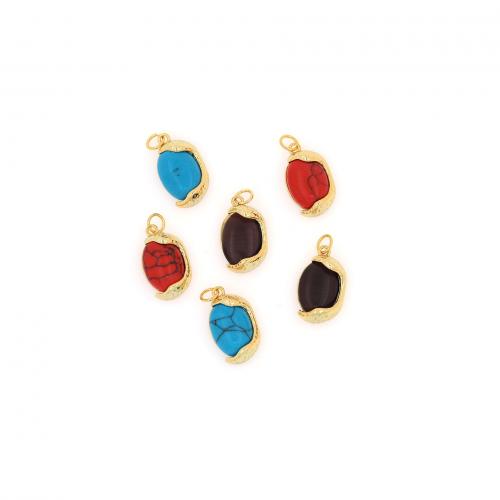 Brass Jewelry Pendants with Turquoise & Glass 18K gold plated fashion jewelry & DIY nickel lead & cadmium free Sold By PC