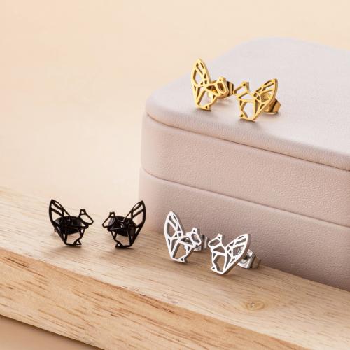 Stainless Steel Stud Earrings 304 Stainless Steel Fox Vacuum Ion Plating fashion jewelry & for woman & hollow Sold By Bag