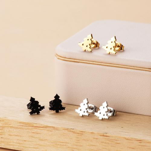 Stainless Steel Stud Earrings 304 Stainless Steel Christmas Tree Vacuum Ion Plating fashion jewelry & for woman & hollow Sold By Bag