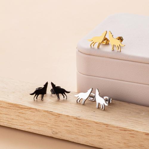 Stainless Steel Stud Earrings, 304 Stainless Steel, Wolf, Vacuum Ion Plating, fashion jewelry & for woman, more colors for choice, 10x10.50mm, 12Pairs/Bag, Sold By Bag