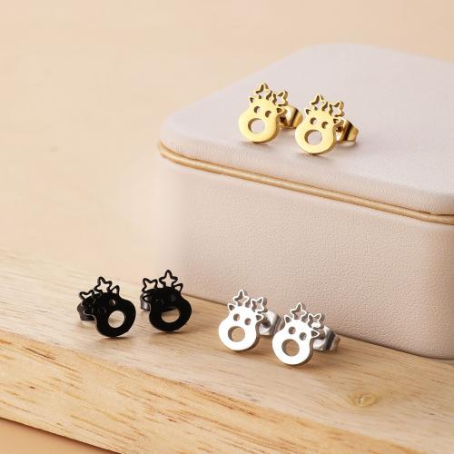 Stainless Steel Stud Earrings 304 Stainless Steel Christmas Reindeer Vacuum Ion Plating fashion jewelry & for woman & hollow Sold By Bag