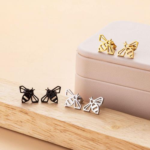 Stainless Steel Stud Earrings 304 Stainless Steel Bee Vacuum Ion Plating fashion jewelry & for woman & hollow Sold By Bag