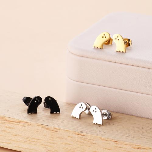 Stainless Steel Stud Earrings, 304 Stainless Steel, Ghost, Vacuum Ion Plating, fashion jewelry & for woman, more colors for choice, 5x10mm, 12Pairs/Bag, Sold By Bag
