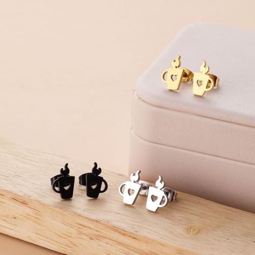 Stainless Steel Stud Earrings, 304 Stainless Steel, Cup, Vacuum Ion Plating, fashion jewelry & for woman & hollow, more colors for choice, 8x12mm, 12Pairs/Bag, Sold By Bag