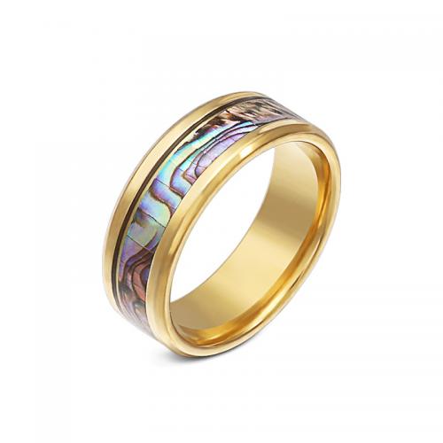 Ring Finger Titantium stali, ze Muszla, biżuteria moda & dla obu płci & różnej wielkości do wyboru & naklejka epoksydowa, dostępnych więcej kolorów, bez zawartości niklu, ołowiu i kadmu, sprzedane przez PC