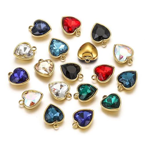 Stainless Steel Heart Pendants, 304 Stainless Steel, with Glass, DIY & different size for choice, more colors for choice, 5PCs/Bag, Sold By Bag