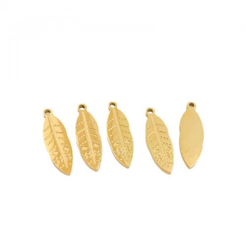 Stainless Steel Pendants, 316L Stainless Steel, Leaf, DIY, golden, 16x5mm, 2PCs/Bag, Sold By Bag