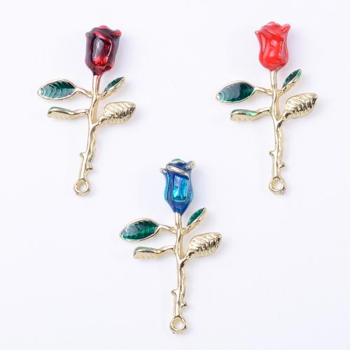 Tibetan Style Enamel Pendants, Rose, DIY, more colors for choice, nickel, lead & cadmium free, 24x41mm, 10PCs/Bag, Sold By Bag