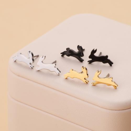 Stainless Steel Stud Earrings, 304 Stainless Steel, Rabbit, plated, for woman, more colors for choice, 12x8mm, 12Pairs/Bag, Sold By Bag