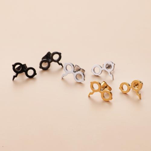 Stainless Steel Stud Earrings 304 Stainless Steel Glasses plated for woman Sold By Bag