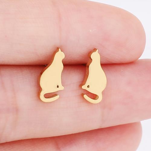 Stainless Steel Stud Earrings, 304 Stainless Steel, Cat, plated, for woman, more colors for choice, 6x12mm, 12Pairs/Bag, Sold By Bag