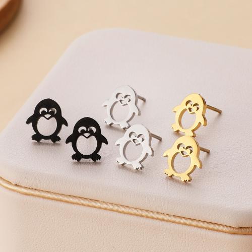 Stainless Steel Stud Earrings, 304 Stainless Steel, Penguin, plated, for woman, more colors for choice, 9x10mm, 12Pairs/Bag, Sold By Bag