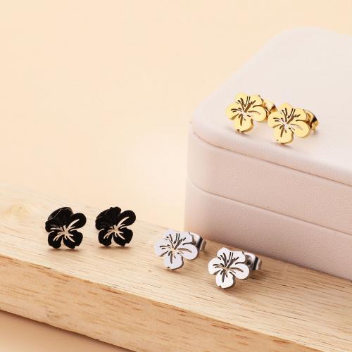 Stainless Steel Stud Earrings, 304 Stainless Steel, Flower, plated, for woman, more colors for choice, 12x10mm, 12Pairs/Bag, Sold By Bag