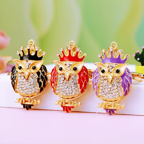 Tibetan Style Key Clasp, Owl, plated, fashion jewelry & enamel & with rhinestone, more colors for choice, nickel, lead & cadmium free, 120x40x50mm, Sold By PC