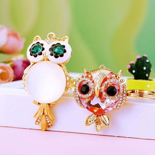 Zinc Alloy Key Clasp with Cats Eye Owl plated fashion jewelry & with rhinestone nickel lead & cadmium free Sold By PC