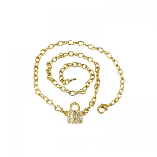 Brass κολιέ, Ορείχαλκος, με 5cm επεκτατικού αλυσίδας, Κλειδαριά, επιχρυσωμένο, κοσμήματα μόδας & για τη γυναίκα & με στρας, χρυσός, νικέλιο, μόλυβδο και κάδμιο ελεύθεροι, Pendant :1.5cm., Μήκος Περίπου 21.5 cm, Sold Με PC