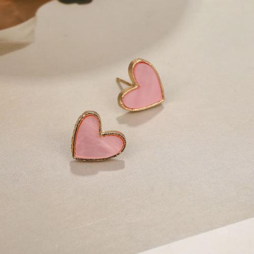 Zinc Alloy Stud Earring with Resin Heart gold color plated fashion jewelry & for woman nickel lead & cadmium free 15mm Sold By Pair