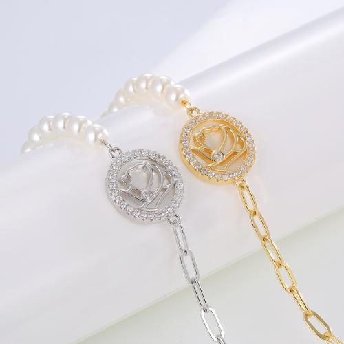 Brass Bracelet & Bangle, with Plastic Pearl, plated, fashion jewelry & for woman & with rhinestone, more colors for choice, nickel, lead & cadmium free, Length:Approx 16-19 cm, Sold By PC